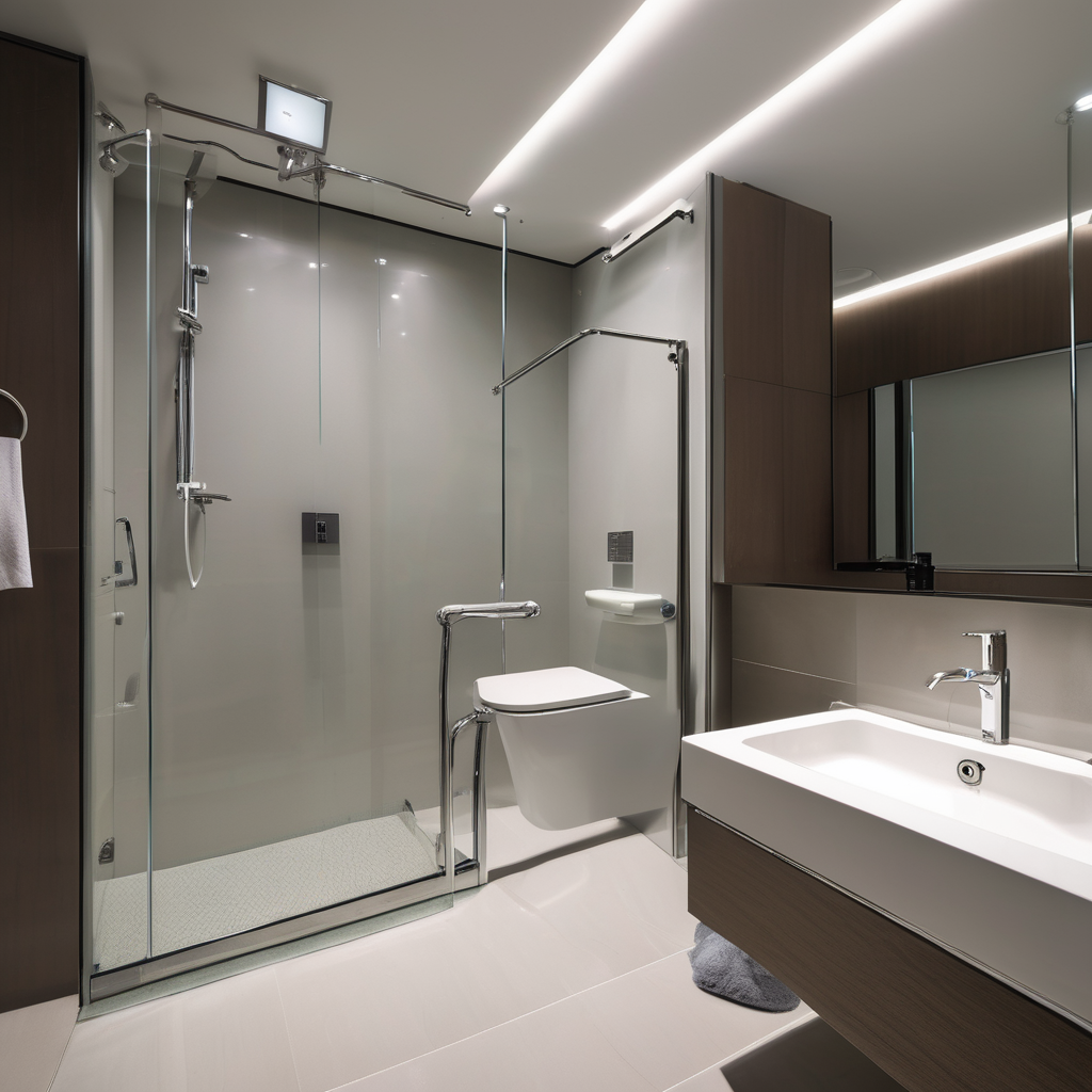 Close-up of a modern bidet toilet seat with its control panel visible, installed in a clean, bright bathroom setting, illustrating advanced accessibility features.