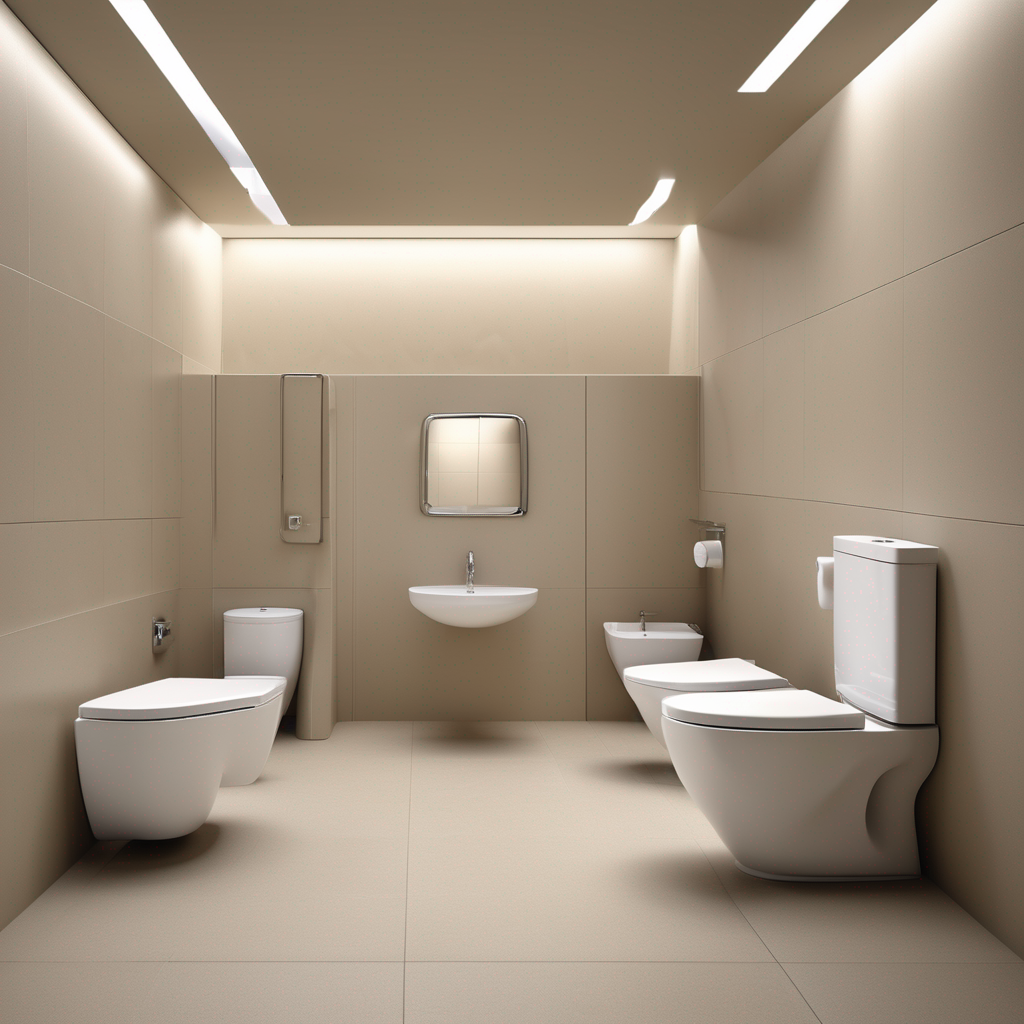 A modern, accessible bathroom featuring an integrated smart toilet with its lid open and bowl illuminated, demonstrating how technology aids independence.