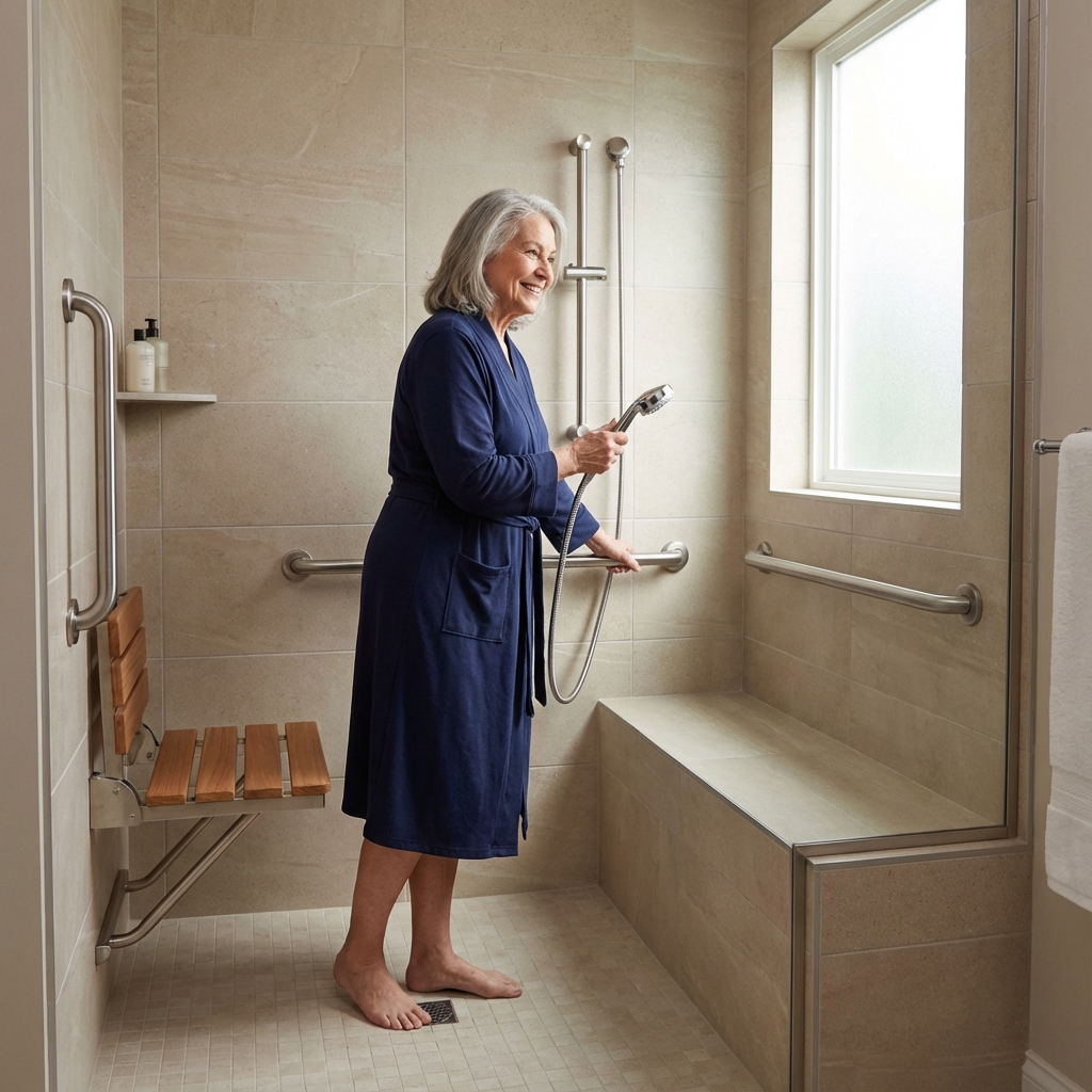 Senior Using Accessible Shower